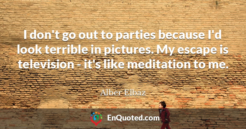 I don't go out to parties because I'd look terrible in pictures. My escape is television - it's like meditation to me.