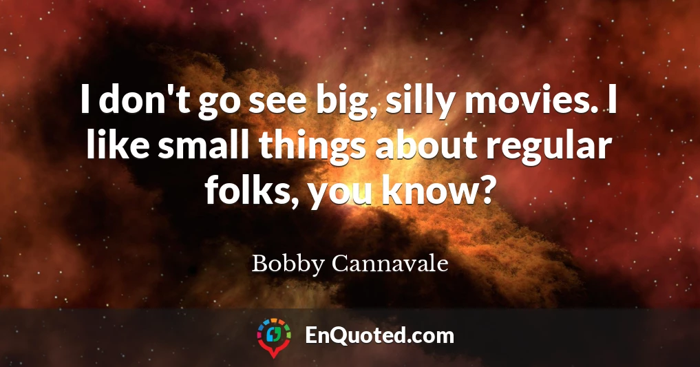 I don't go see big, silly movies. I like small things about regular folks, you know?