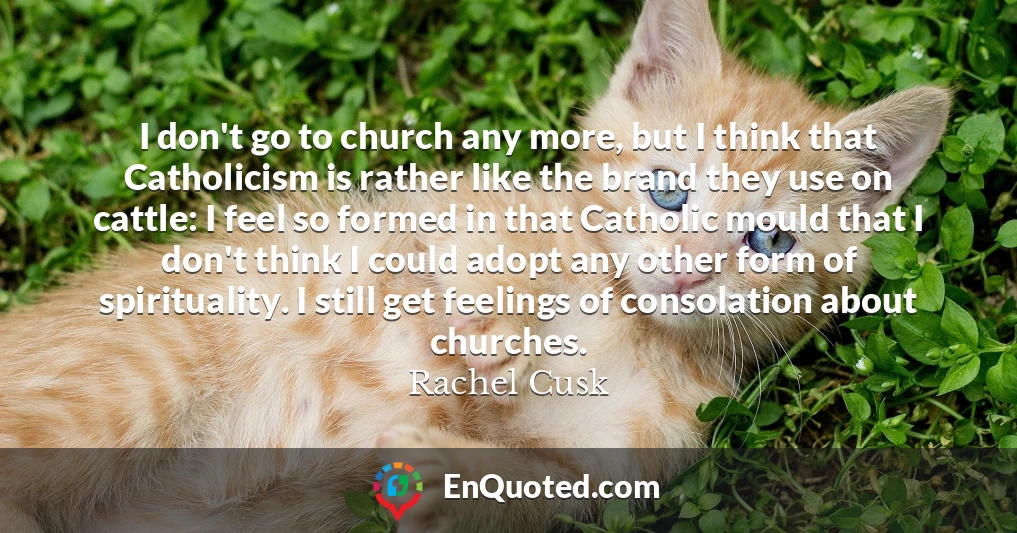 I don't go to church any more, but I think that Catholicism is rather like the brand they use on cattle: I feel so formed in that Catholic mould that I don't think I could adopt any other form of spirituality. I still get feelings of consolation about churches.