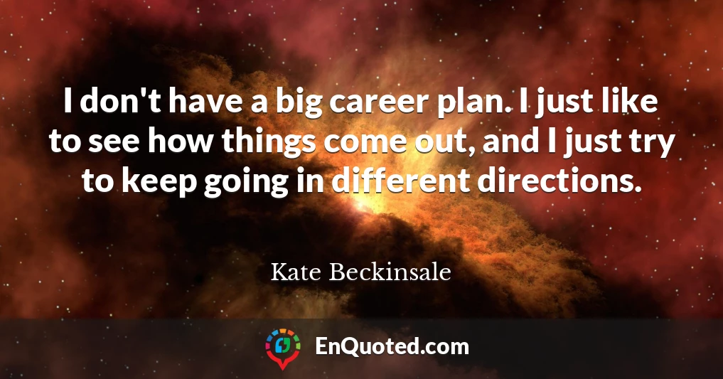 I don't have a big career plan. I just like to see how things come out, and I just try to keep going in different directions.