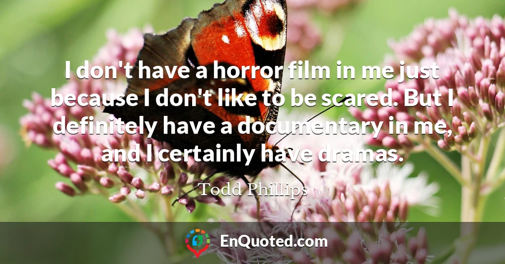 I don't have a horror film in me just because I don't like to be scared. But I definitely have a documentary in me, and I certainly have dramas.