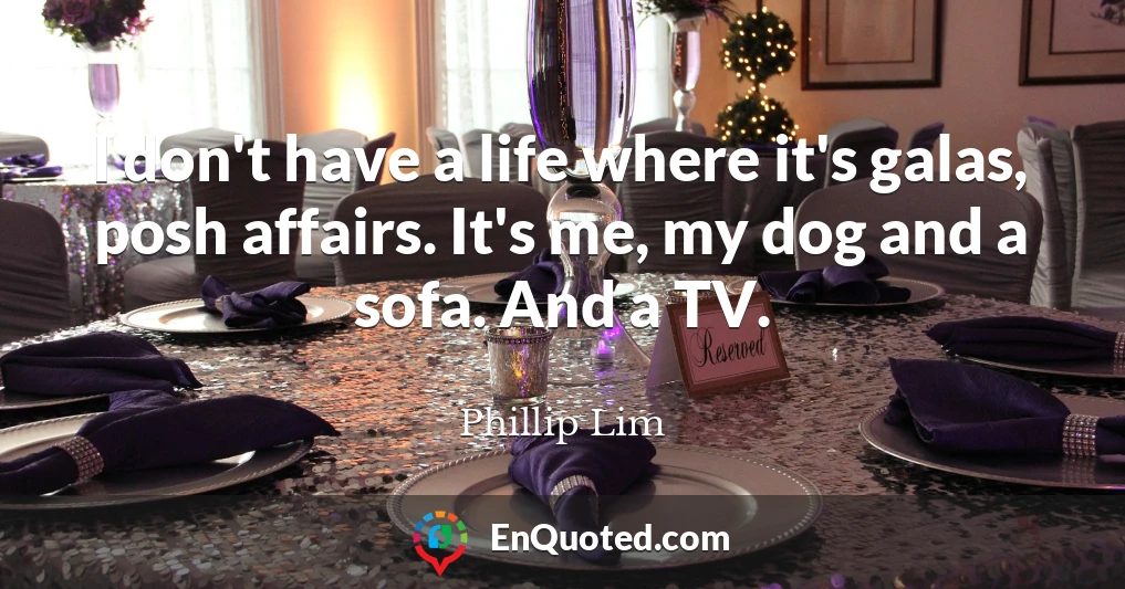 I don't have a life where it's galas, posh affairs. It's me, my dog and a sofa. And a TV.