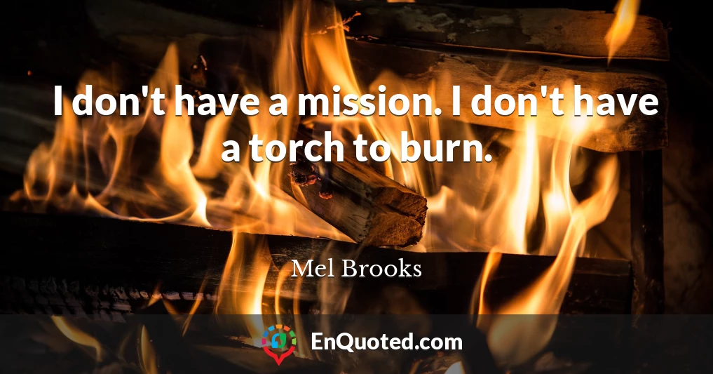 I don't have a mission. I don't have a torch to burn.