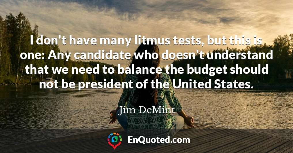 I don't have many litmus tests, but this is one: Any candidate who doesn't understand that we need to balance the budget should not be president of the United States.