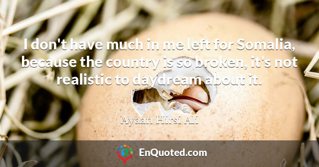 I don't have much in me left for Somalia, because the country is so broken, it's not realistic to daydream about it.