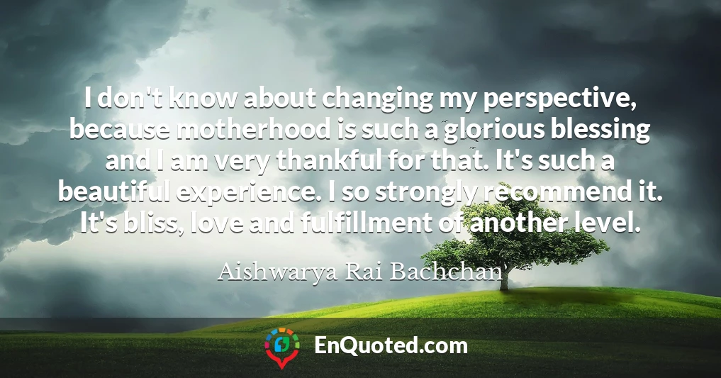 I don't know about changing my perspective, because motherhood is such a glorious blessing and I am very thankful for that. It's such a beautiful experience. I so strongly recommend it. It's bliss, love and fulfillment of another level.