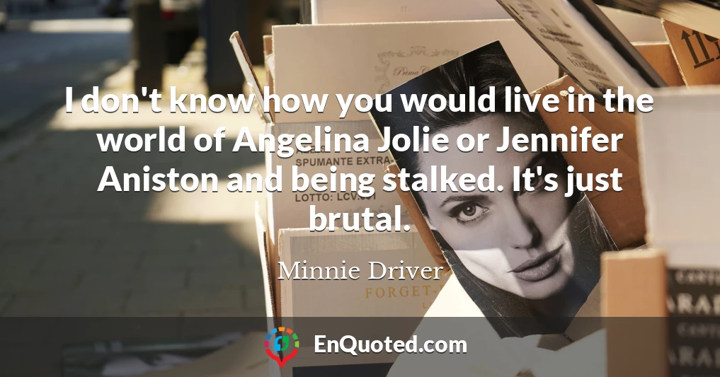 I don't know how you would live in the world of Angelina Jolie or Jennifer Aniston and being stalked. It's just brutal.