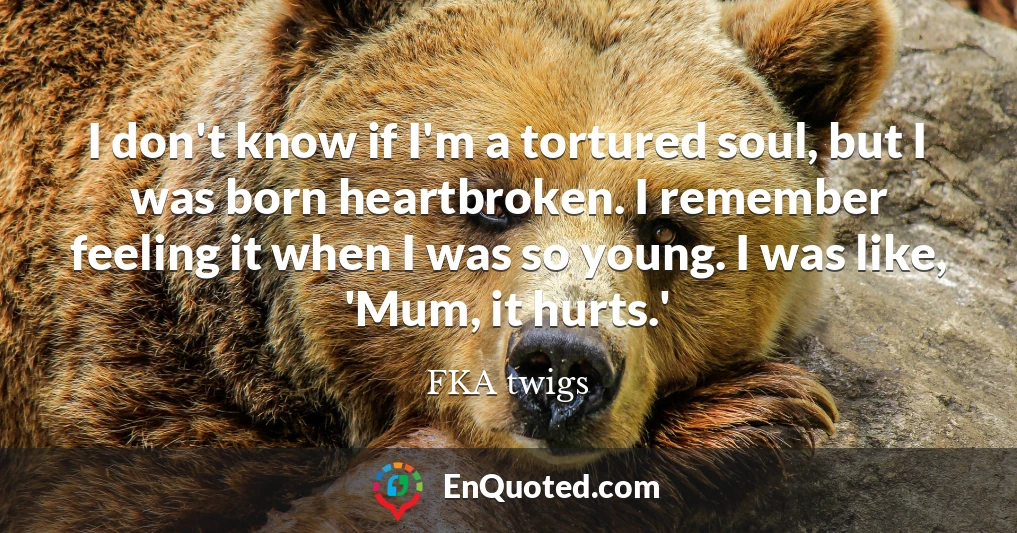 I don't know if I'm a tortured soul, but I was born heartbroken. I remember feeling it when I was so young. I was like, 'Mum, it hurts.'