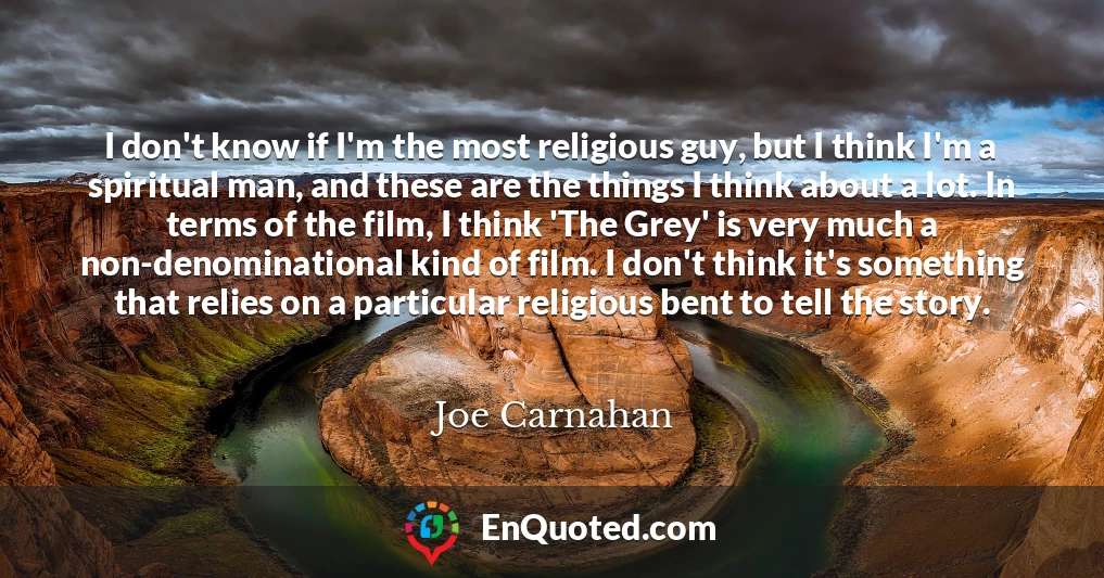 I don't know if I'm the most religious guy, but I think I'm a spiritual man, and these are the things I think about a lot. In terms of the film, I think 'The Grey' is very much a non-denominational kind of film. I don't think it's something that relies on a particular religious bent to tell the story.