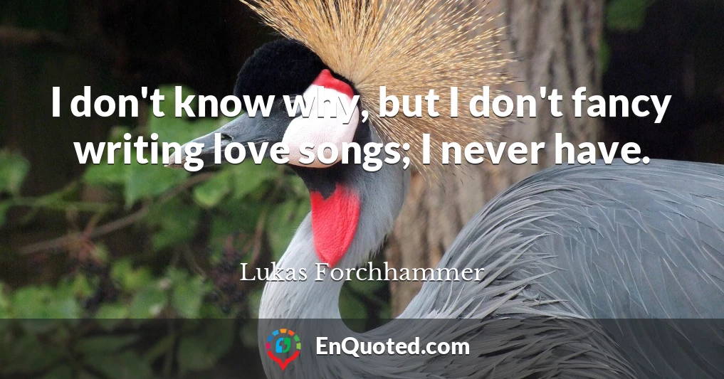 I don't know why, but I don't fancy writing love songs; I never have.