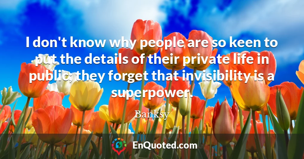 I don't know why people are so keen to put the details of their private life in public; they forget that invisibility is a superpower.