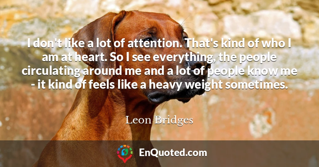 I don't like a lot of attention. That's kind of who I am at heart. So I see everything, the people circulating around me and a lot of people know me - it kind of feels like a heavy weight sometimes.