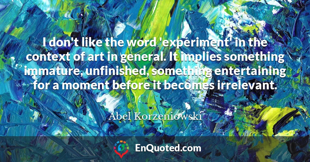 I don't like the word 'experiment' in the context of art in general. It implies something immature, unfinished, something entertaining for a moment before it becomes irrelevant.