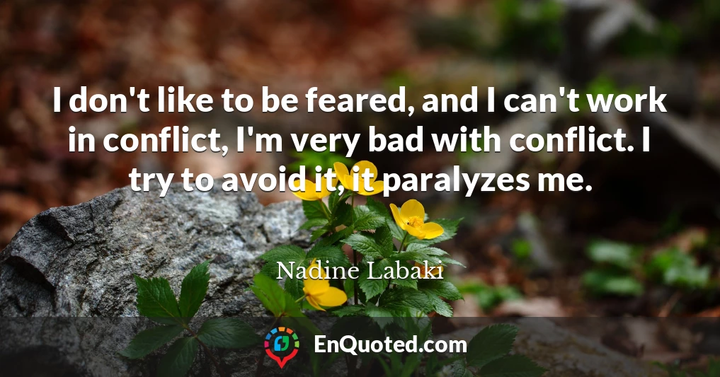 I don't like to be feared, and I can't work in conflict, I'm very bad with conflict. I try to avoid it, it paralyzes me.