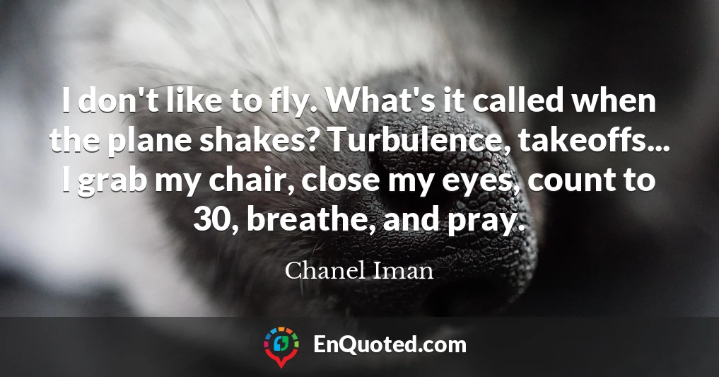 I don't like to fly. What's it called when the plane shakes? Turbulence, takeoffs... I grab my chair, close my eyes, count to 30, breathe, and pray.