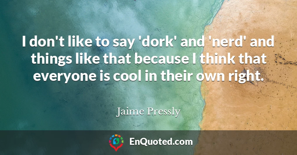 I don't like to say 'dork' and 'nerd' and things like that because I think that everyone is cool in their own right.
