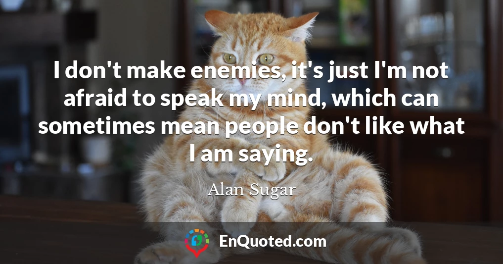 I don't make enemies, it's just I'm not afraid to speak my mind, which can sometimes mean people don't like what I am saying.