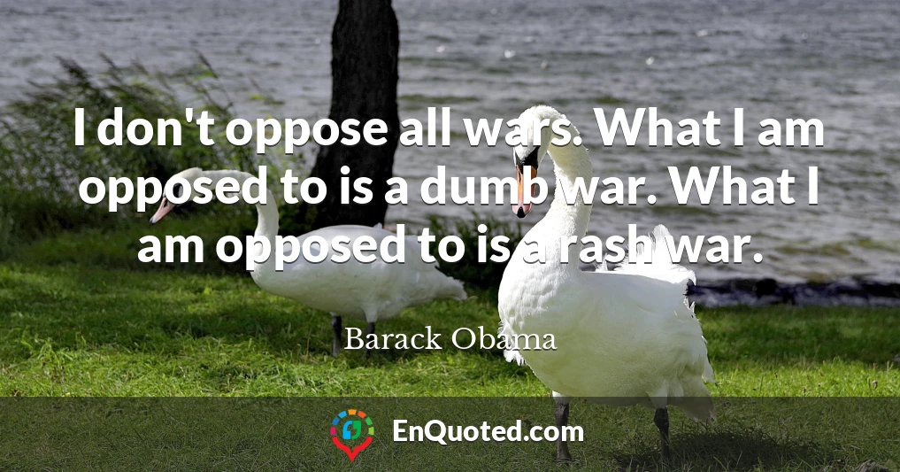 I don't oppose all wars. What I am opposed to is a dumb war. What I am opposed to is a rash war.