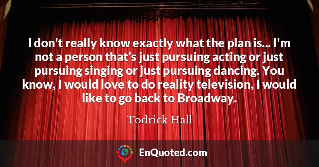 I don't really know exactly what the plan is... I'm not a person that's just pursuing acting or just pursuing singing or just pursuing dancing. You know, I would love to do reality television, I would like to go back to Broadway.