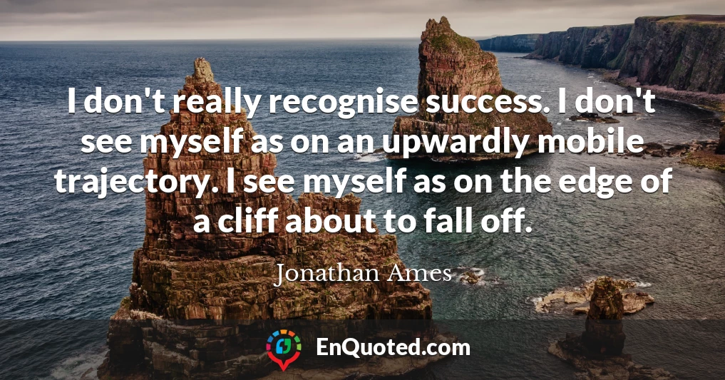 I don't really recognise success. I don't see myself as on an upwardly mobile trajectory. I see myself as on the edge of a cliff about to fall off.