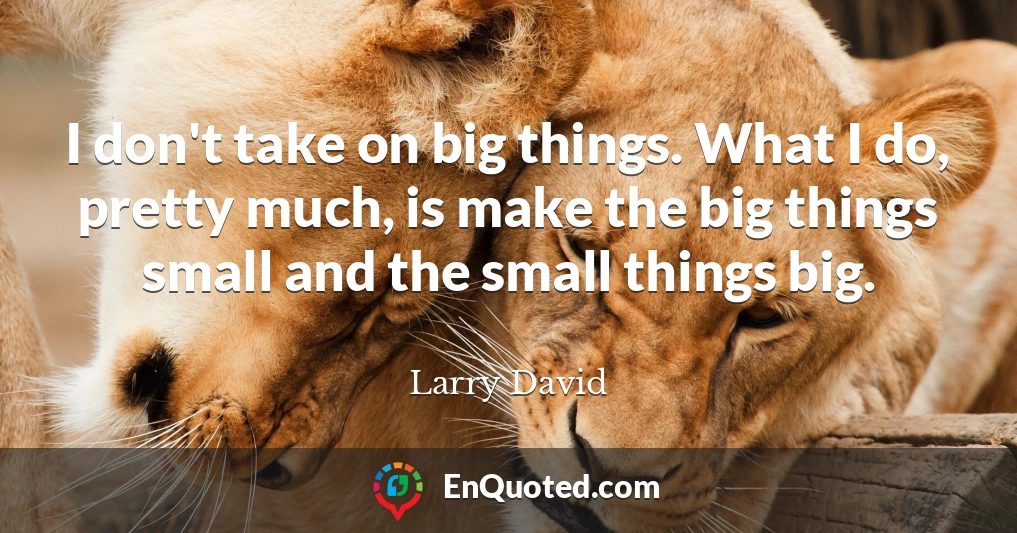 I don't take on big things. What I do, pretty much, is make the big things small and the small things big.