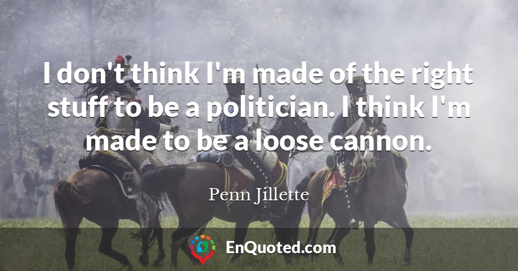 I don't think I'm made of the right stuff to be a politician. I think I'm made to be a loose cannon.