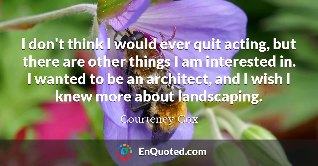 I don't think I would ever quit acting, but there are other things I am interested in. I wanted to be an architect, and I wish I knew more about landscaping.