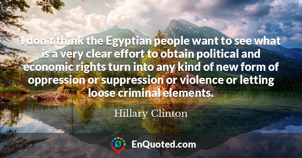 I don't think the Egyptian people want to see what is a very clear effort to obtain political and economic rights turn into any kind of new form of oppression or suppression or violence or letting loose criminal elements.