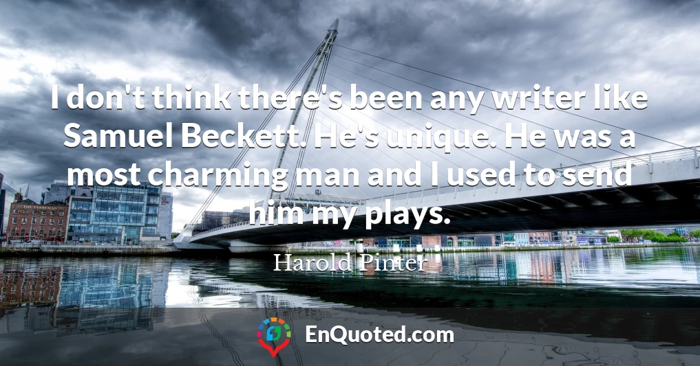 I don't think there's been any writer like Samuel Beckett. He's unique. He was a most charming man and I used to send him my plays.