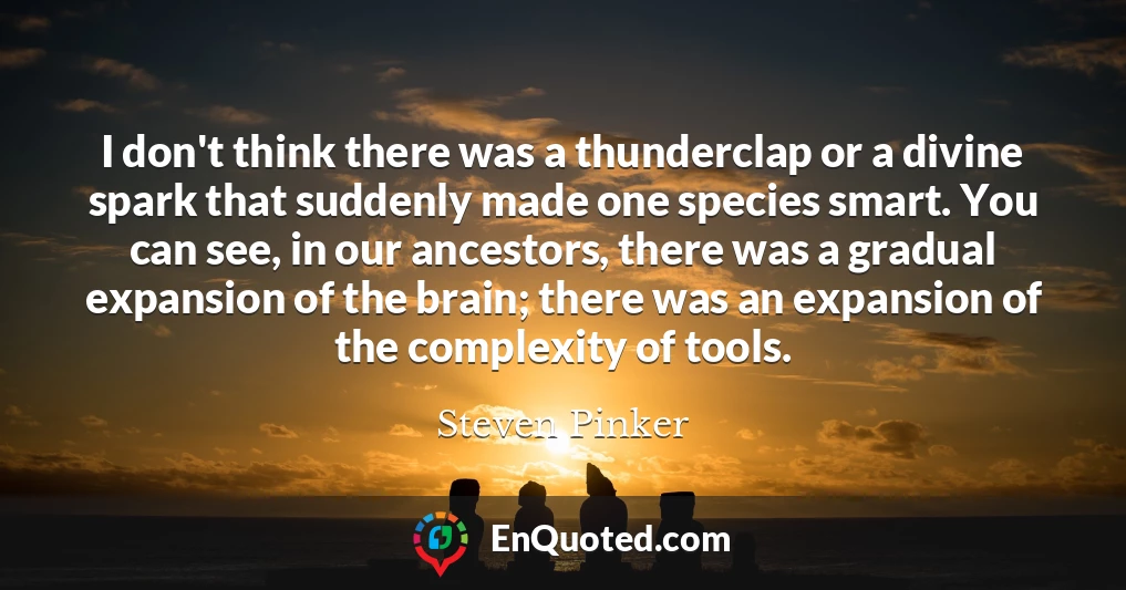I don't think there was a thunderclap or a divine spark that suddenly made one species smart. You can see, in our ancestors, there was a gradual expansion of the brain; there was an expansion of the complexity of tools.
