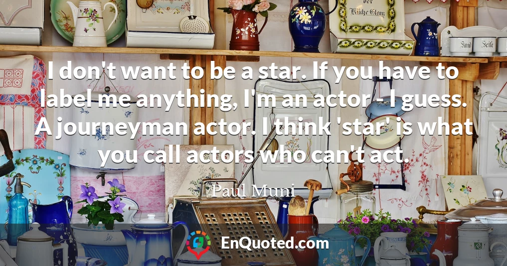 I don't want to be a star. If you have to label me anything, I'm an actor - I guess. A journeyman actor. I think 'star' is what you call actors who can't act.