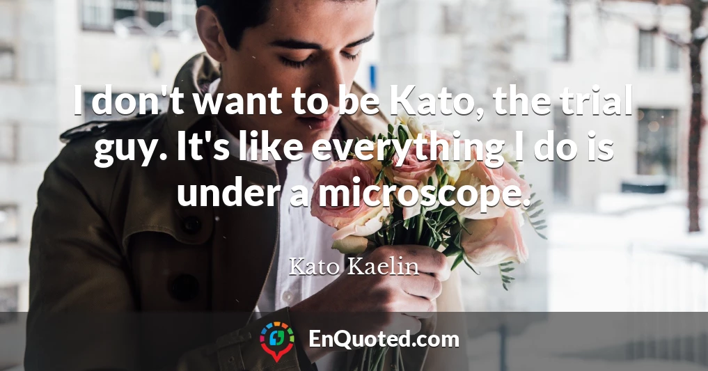 I don't want to be Kato, the trial guy. It's like everything I do is under a microscope.