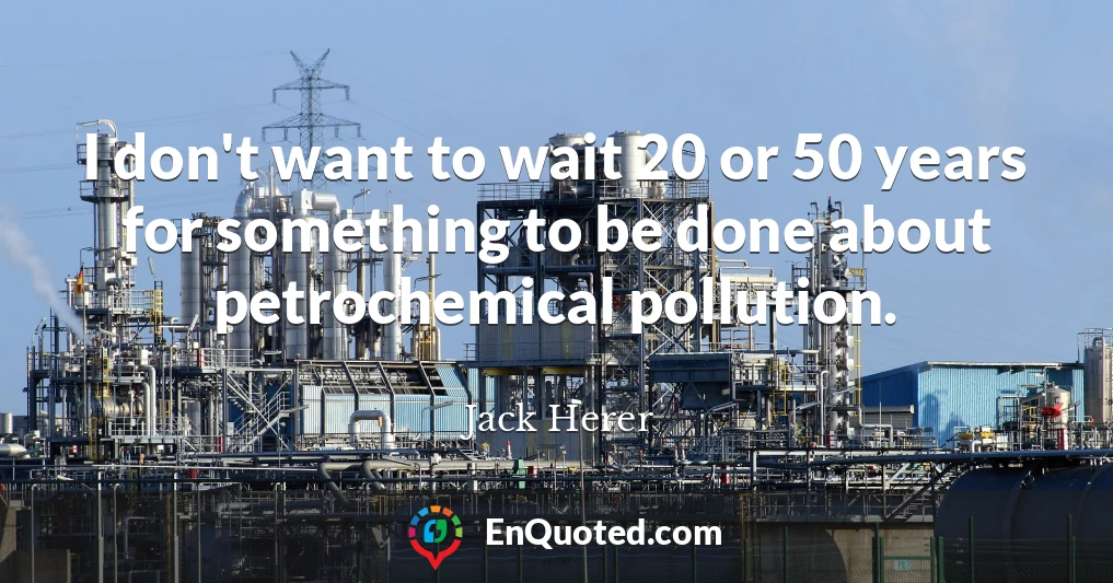 I don't want to wait 20 or 50 years for something to be done about petrochemical pollution.