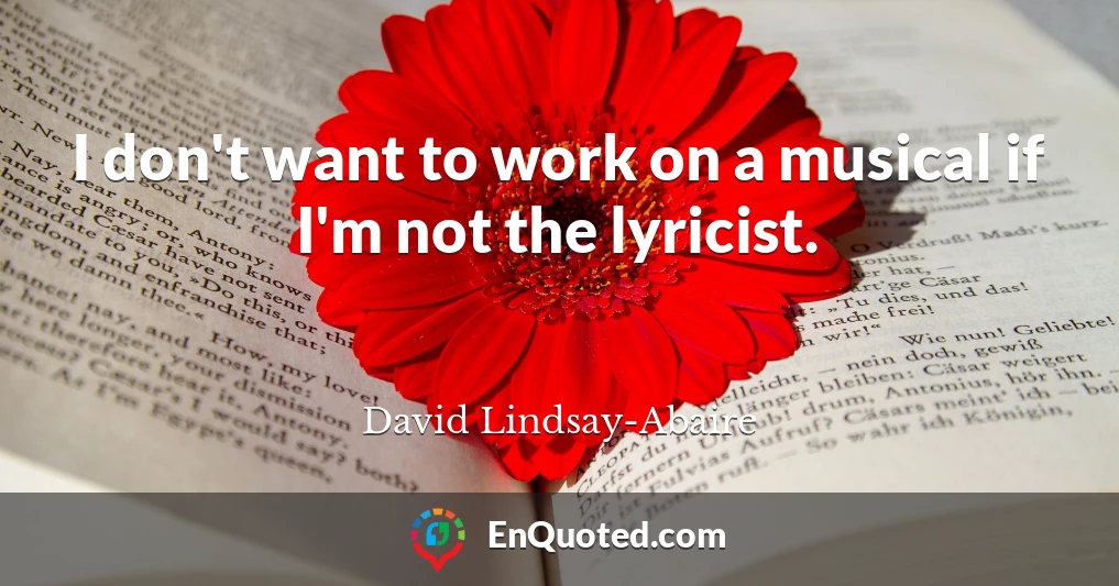 I don't want to work on a musical if I'm not the lyricist.