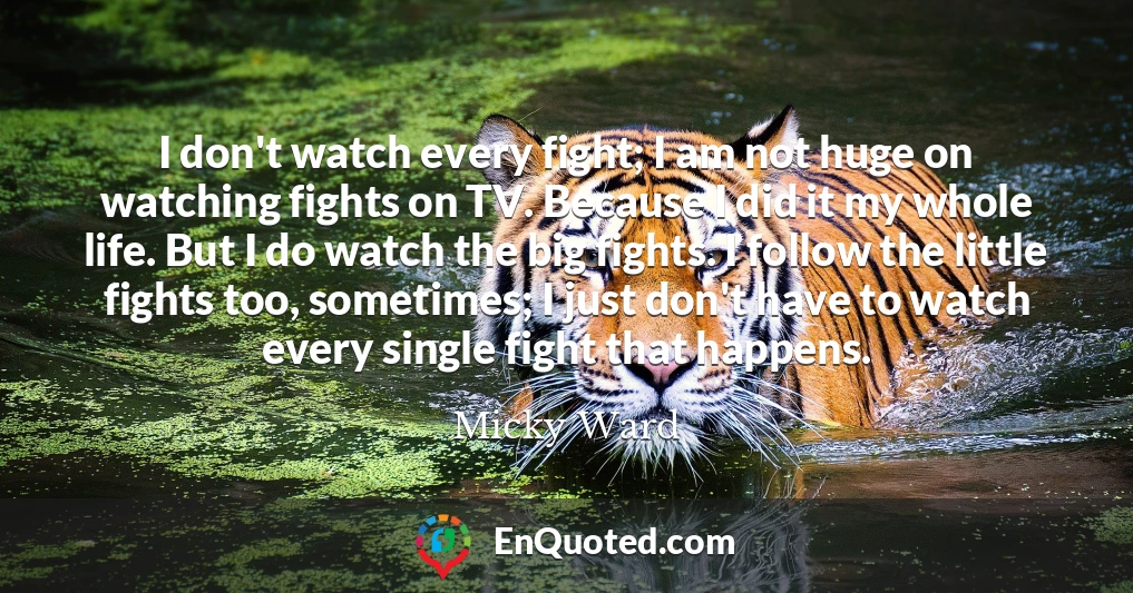 I don't watch every fight; I am not huge on watching fights on TV. Because I did it my whole life. But I do watch the big fights. I follow the little fights too, sometimes; I just don't have to watch every single fight that happens.