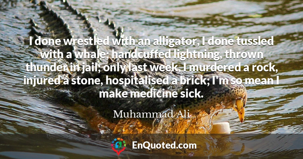 I done wrestled with an alligator, I done tussled with a whale; handcuffed lightning, thrown thunder in jail; only last week, I murdered a rock, injured a stone, hospitalised a brick; I'm so mean I make medicine sick.