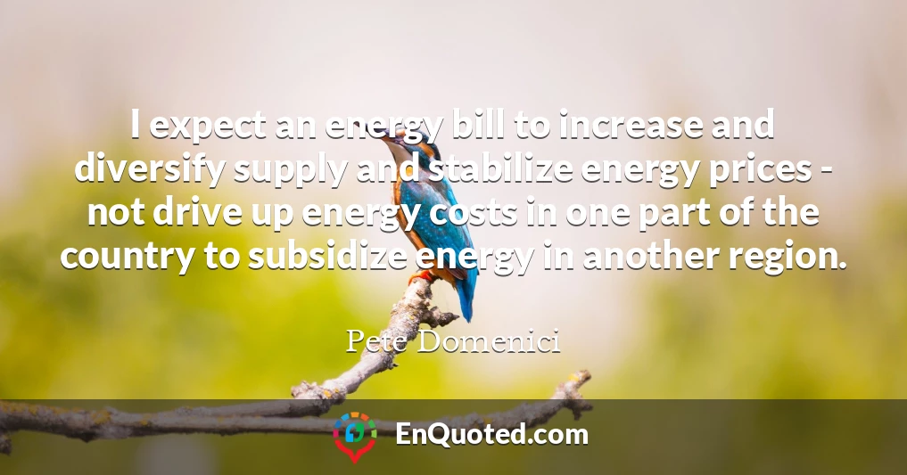 I expect an energy bill to increase and diversify supply and stabilize energy prices - not drive up energy costs in one part of the country to subsidize energy in another region.