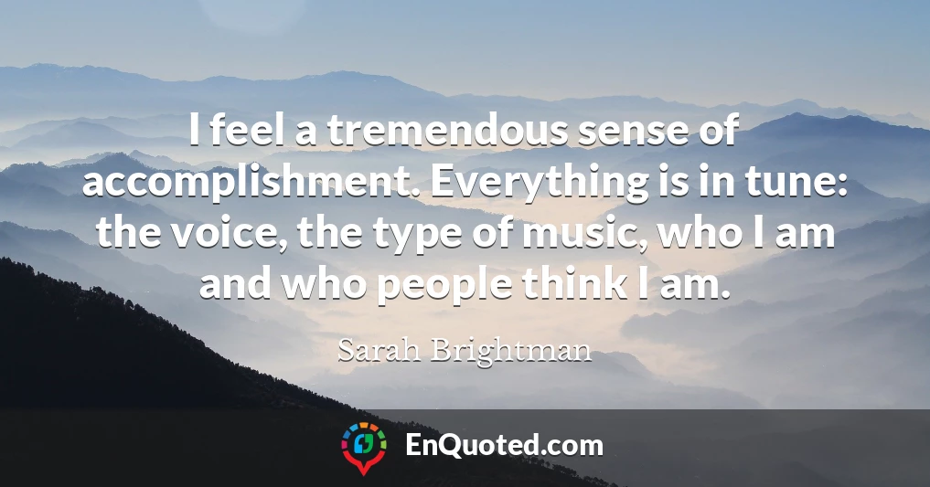 I feel a tremendous sense of accomplishment. Everything is in tune: the voice, the type of music, who I am and who people think I am.