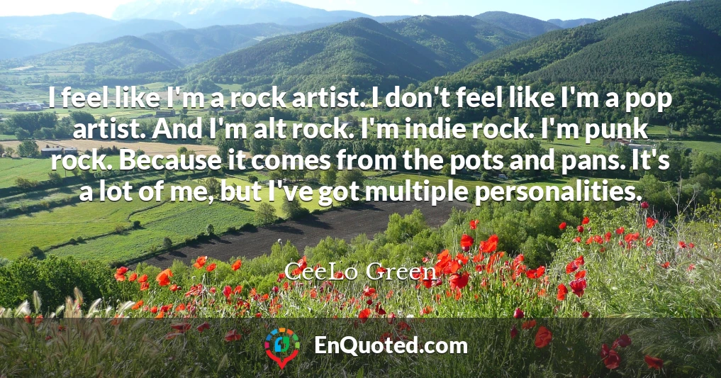 I feel like I'm a rock artist. I don't feel like I'm a pop artist. And I'm alt rock. I'm indie rock. I'm punk rock. Because it comes from the pots and pans. It's a lot of me, but I've got multiple personalities.