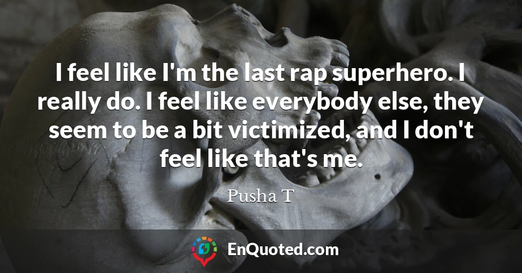 I feel like I'm the last rap superhero. I really do. I feel like everybody else, they seem to be a bit victimized, and I don't feel like that's me.