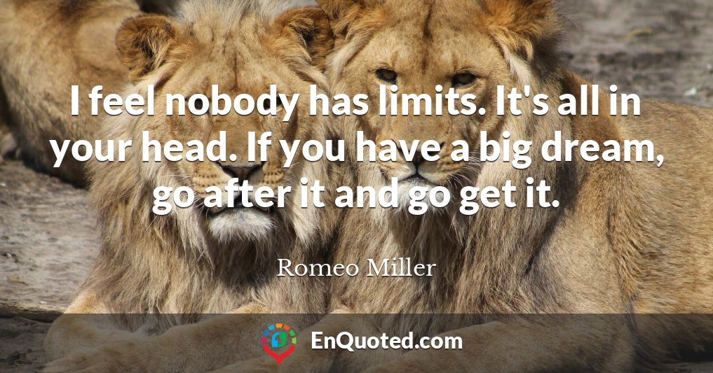 I feel nobody has limits. It's all in your head. If you have a big dream, go after it and go get it.