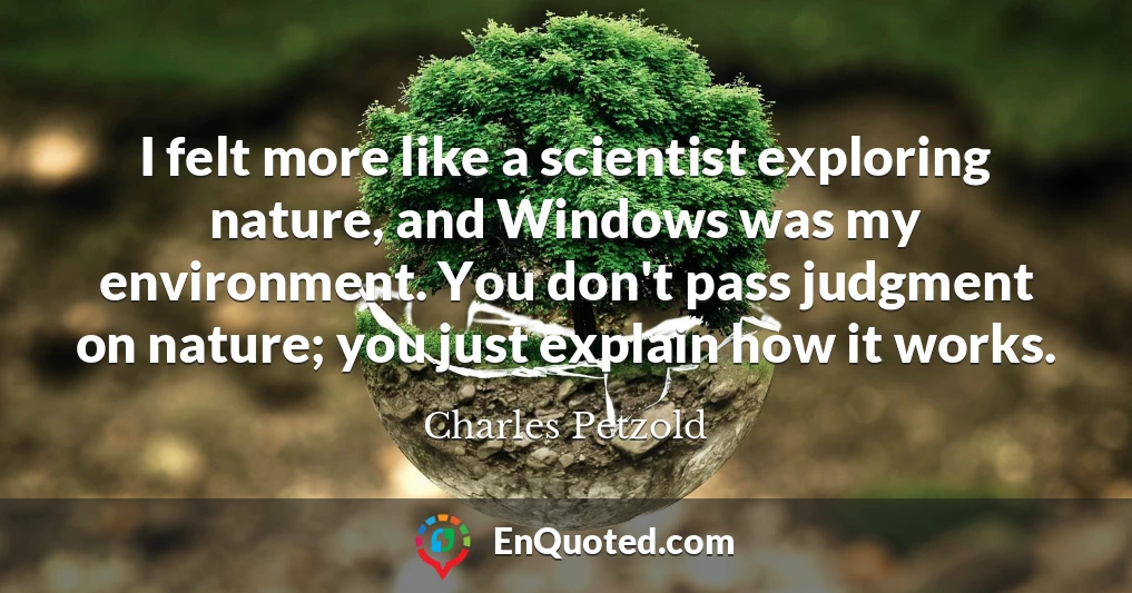 I felt more like a scientist exploring nature, and Windows was my environment. You don't pass judgment on nature; you just explain how it works.