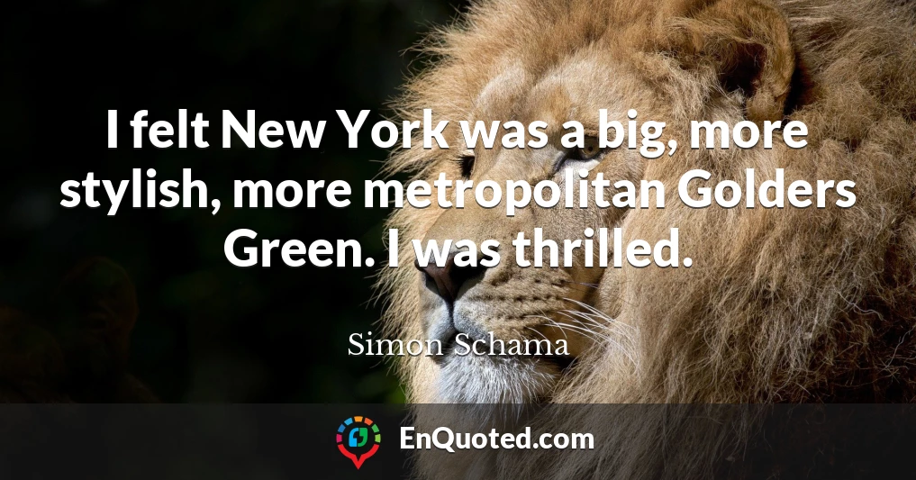 I felt New York was a big, more stylish, more metropolitan Golders Green. I was thrilled.