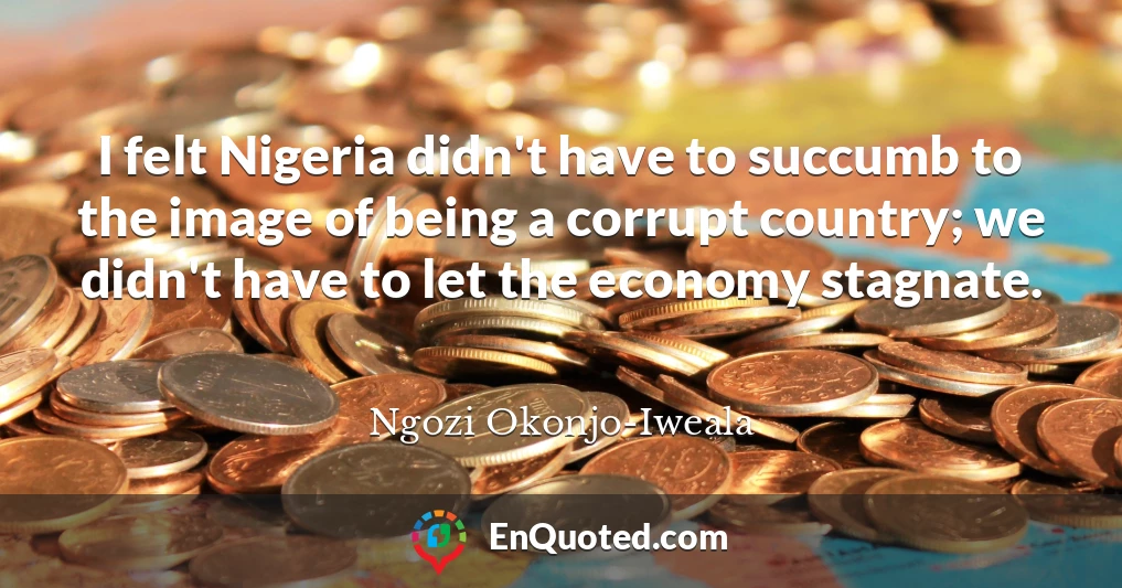 I felt Nigeria didn't have to succumb to the image of being a corrupt country; we didn't have to let the economy stagnate.