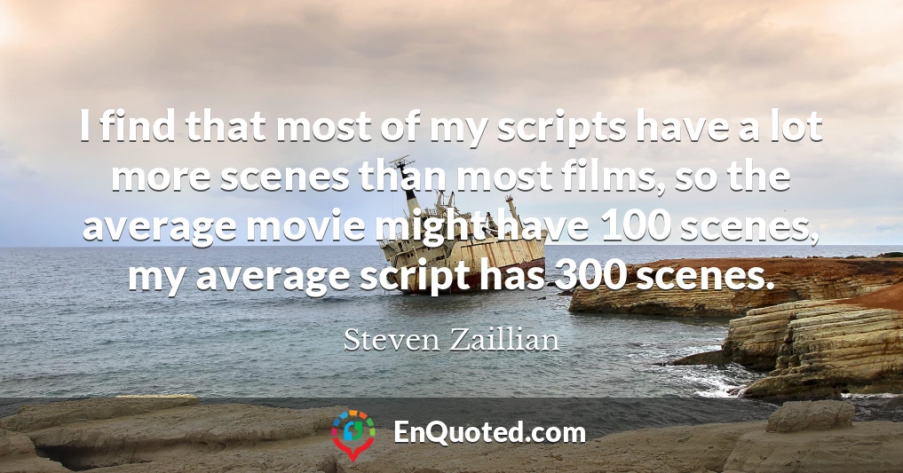 I find that most of my scripts have a lot more scenes than most films, so the average movie might have 100 scenes, my average script has 300 scenes.