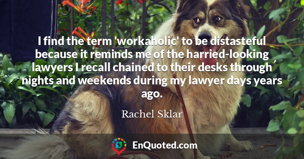 I find the term 'workaholic' to be distasteful because it reminds me of the harried-looking lawyers I recall chained to their desks through nights and weekends during my lawyer days years ago.