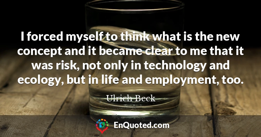 I forced myself to think what is the new concept and it became clear to me that it was risk, not only in technology and ecology, but in life and employment, too.