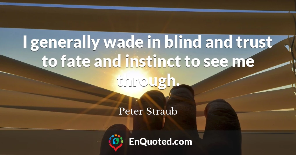 I generally wade in blind and trust to fate and instinct to see me through.