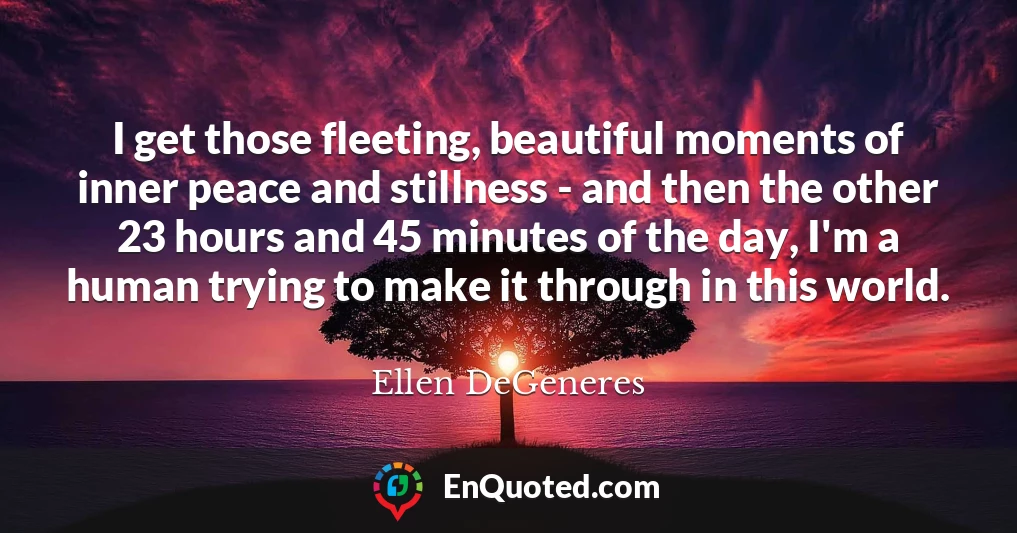 I get those fleeting, beautiful moments of inner peace and stillness - and then the other 23 hours and 45 minutes of the day, I'm a human trying to make it through in this world.