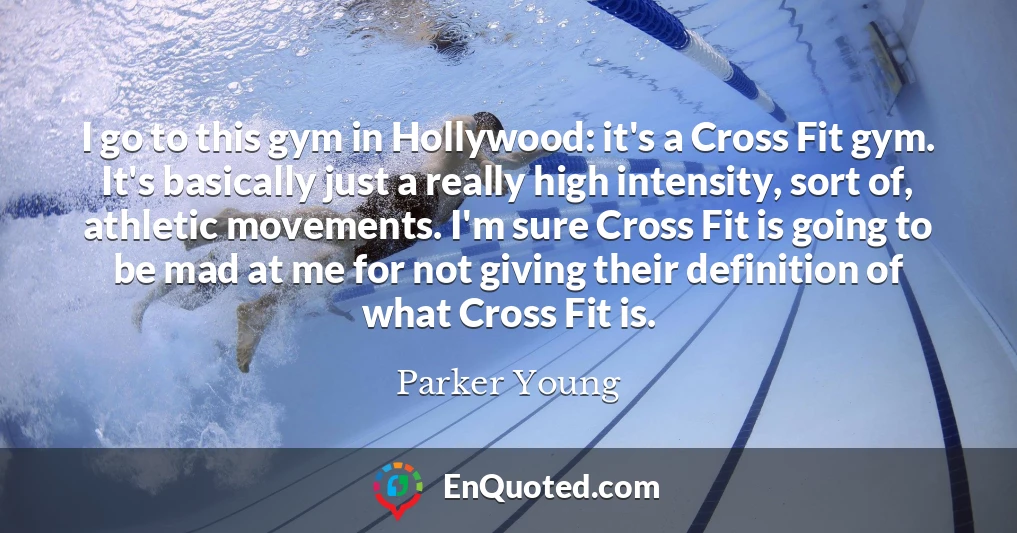 I go to this gym in Hollywood: it's a Cross Fit gym. It's basically just a really high intensity, sort of, athletic movements. I'm sure Cross Fit is going to be mad at me for not giving their definition of what Cross Fit is.